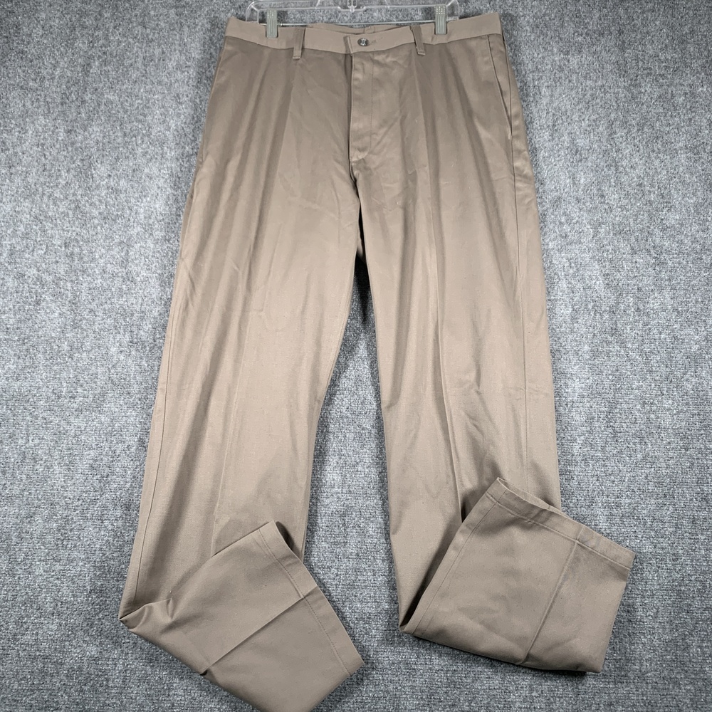 Lee Stain Resistant Khaki Dress Pants Mens 36x34 Beige Flat Front Wrinkle Free